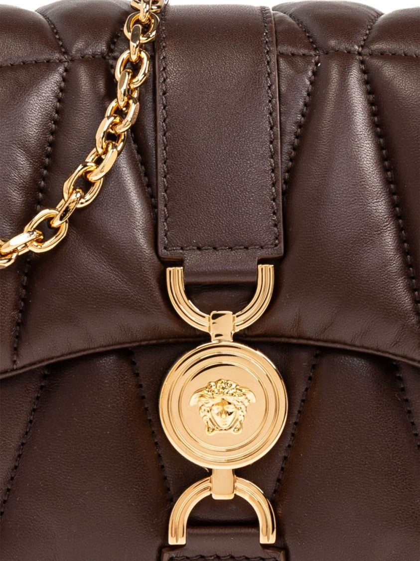 Versace Quilted Brown Lamb Leather Shoulder Bag