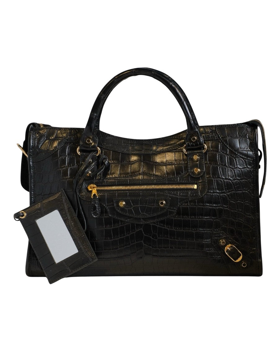 Balenciaga City Large Black Crocodile