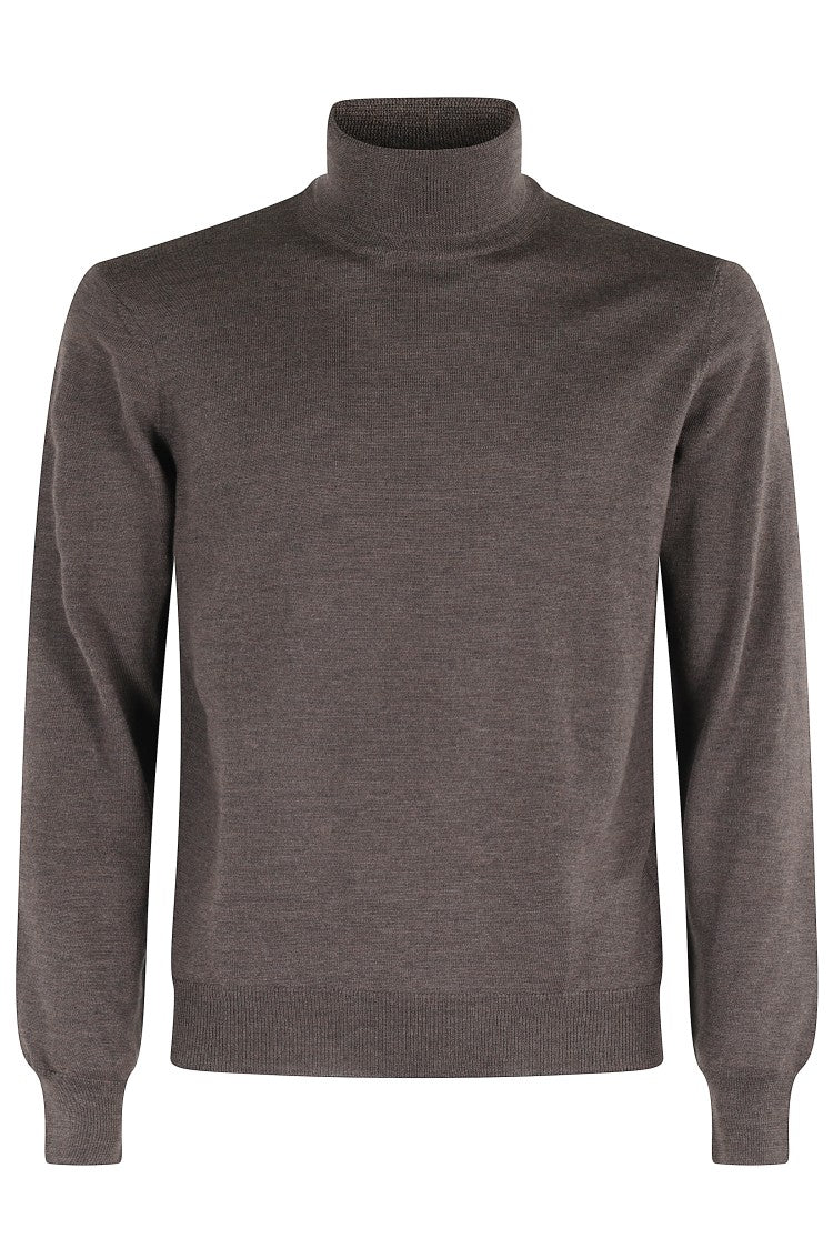 Tagliatore Chestnut High-Collar Sweater With Ribbed Accents