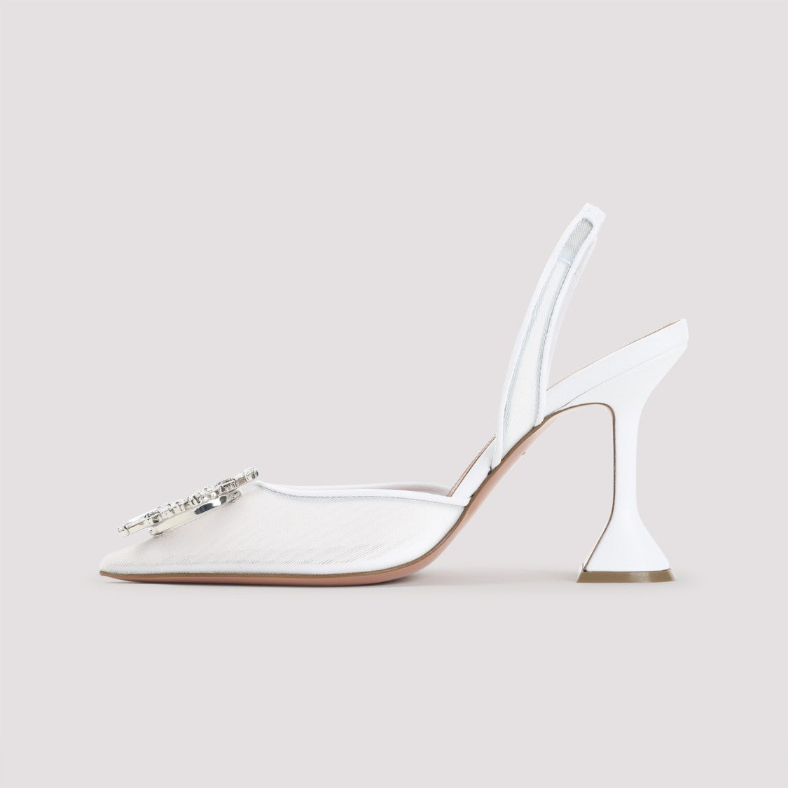 Amina Muaddi 9.5Cm Heel Leather And Mesh Slippers