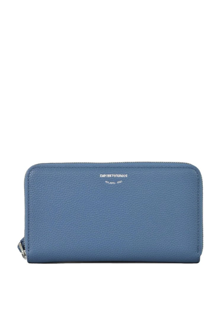 Emporio Armani Textured Leather Zip-Around Wallet With Metallic Branding