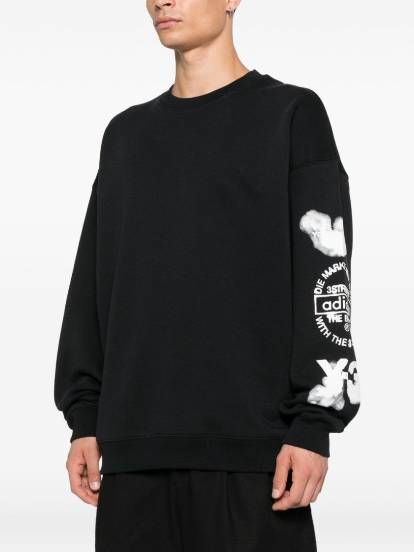 Y-3 Cloud Print Black Cotton Sweatshirt With Crew Neck Design