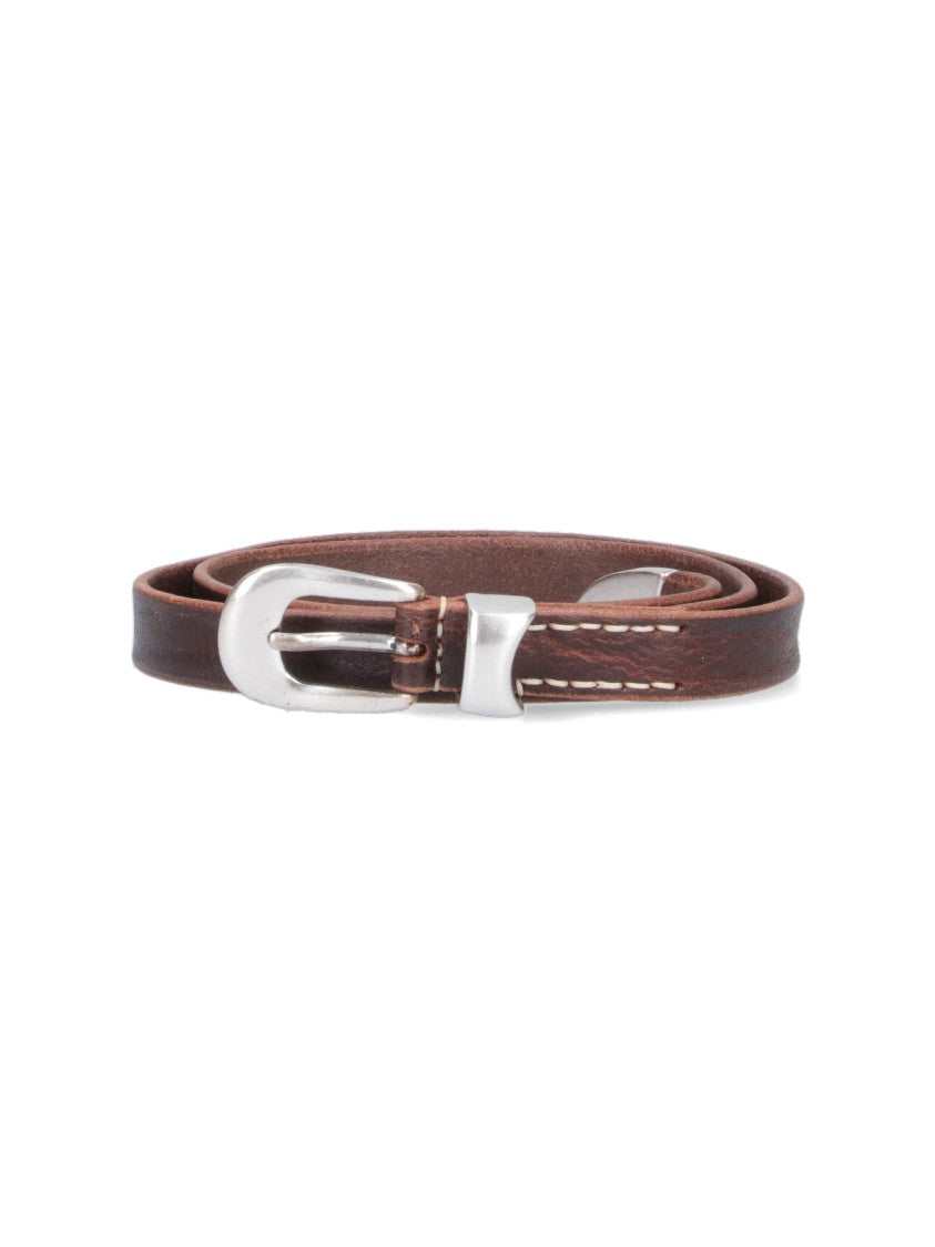 Our Legacy Crinkled Brown Leather Adjustable Belt With Silver-Toned Metal Accents