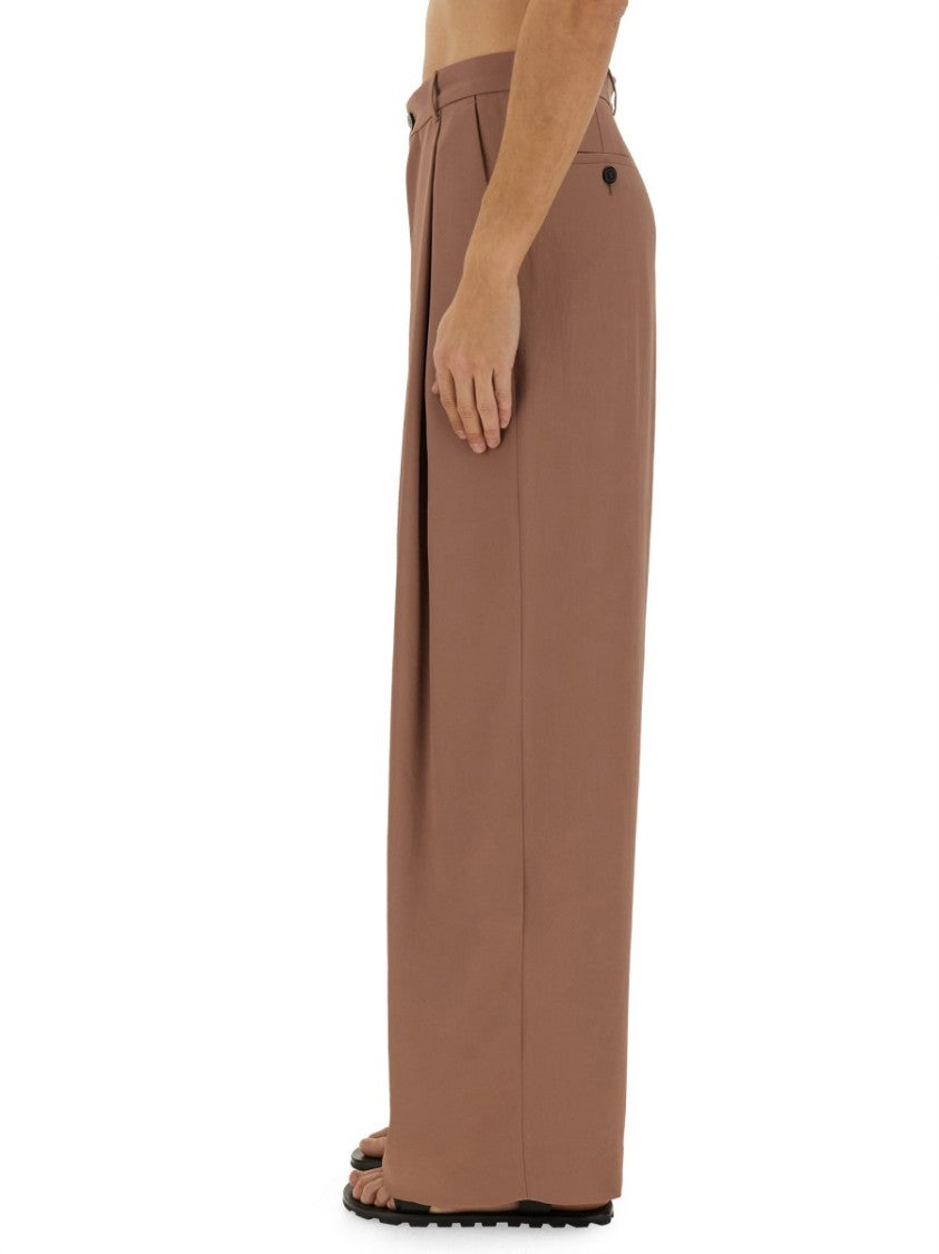 Dries Van Noten Brown High-Waisted Draped Front-Pleated Wide-Leg Pants