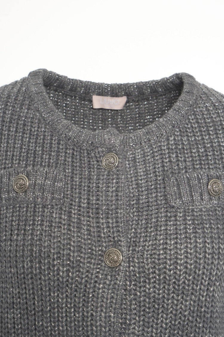 Liu Jo Lurex Textured Cardigan With Decorative Buttons