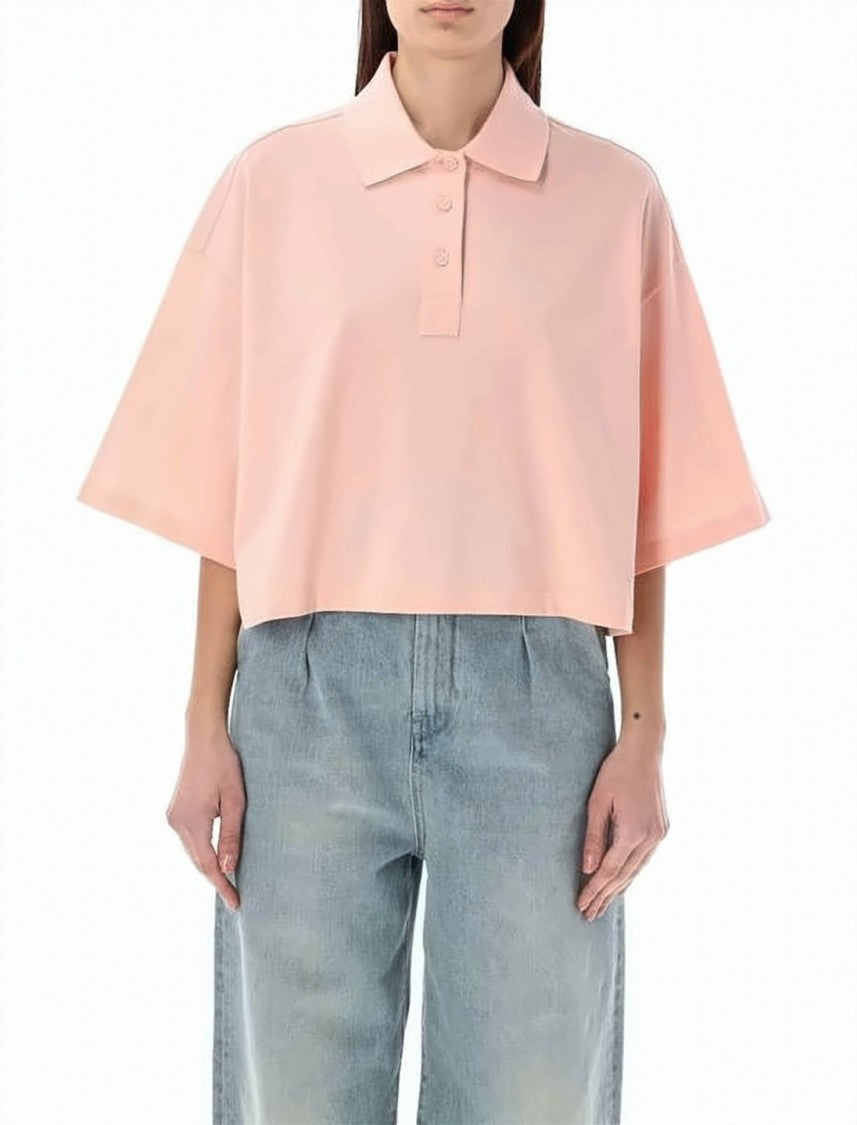 Bottega Veneta Cropped Polo Shirt In Soft Pastel Pink With Classic Collar