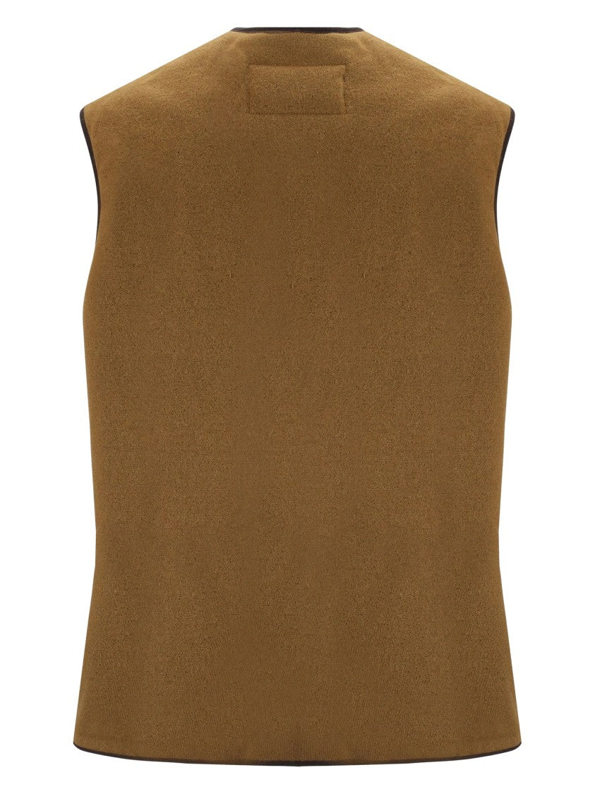 Barbour Camel-Brown Knitted Gilet With Faux Fur Lining