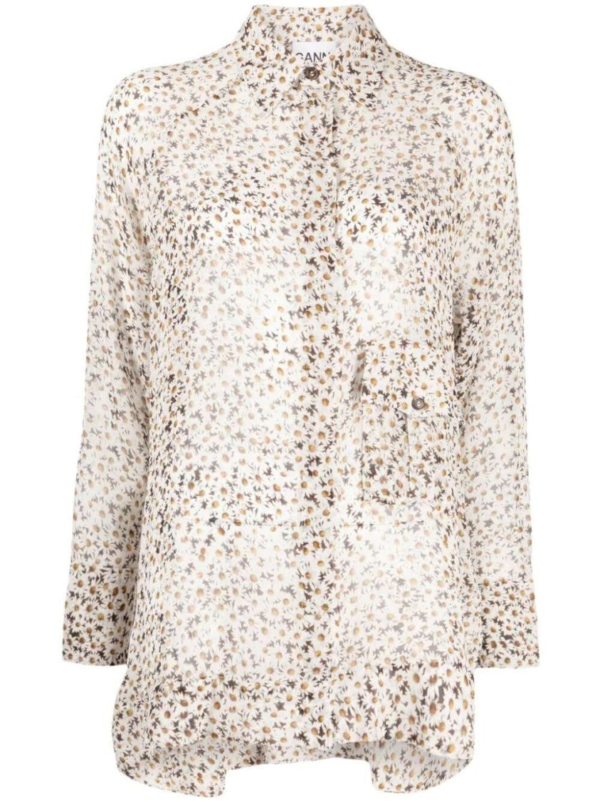 Ganni Floral-Print Long-Sleeve Shirt