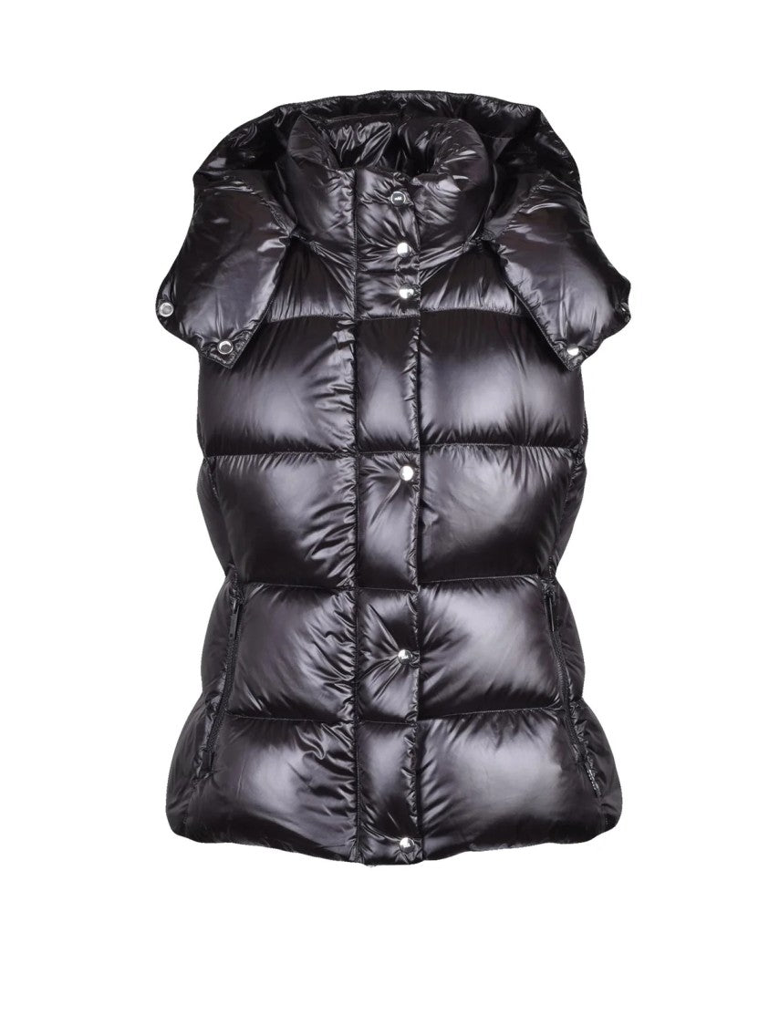 Add Down Vest With Glossy Finish And Detachable Hood