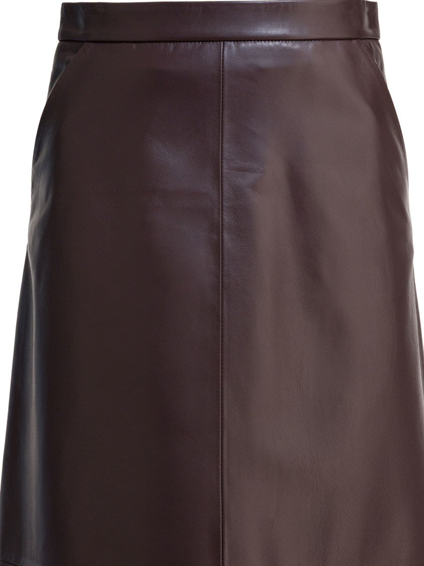 Furling By Giani Bordeaux Leather Knee-Length Skirt With A-Line Silhouette