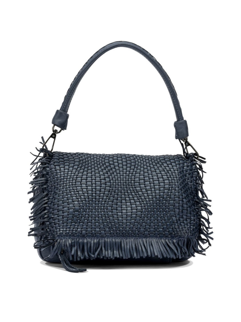 Giancarlo Nevola Woven Leather Shoulder Bag With Fringed Edges And Versatile Carrying Options