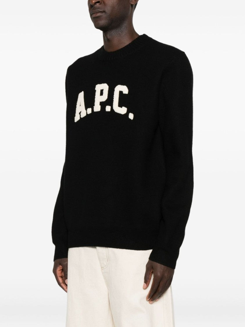 A.P.C. Crew Neck Black Sweater With Bold Lettering