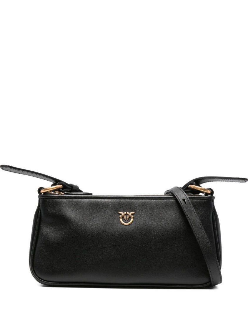 Pinko Rectangular Black Leather Shoulder Bag