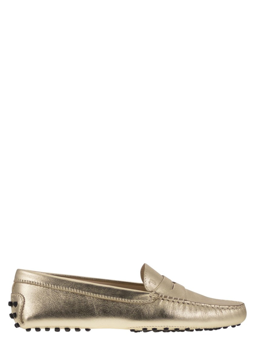 Tod's Metallic Leather Moccasin With Hand-Stitched Accents