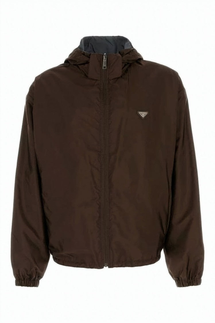 Prada Cropped Hooded Jacket With Zipper Closure