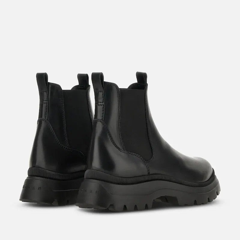 Hogan Black Minimalist Chunky Sole Leather Boots