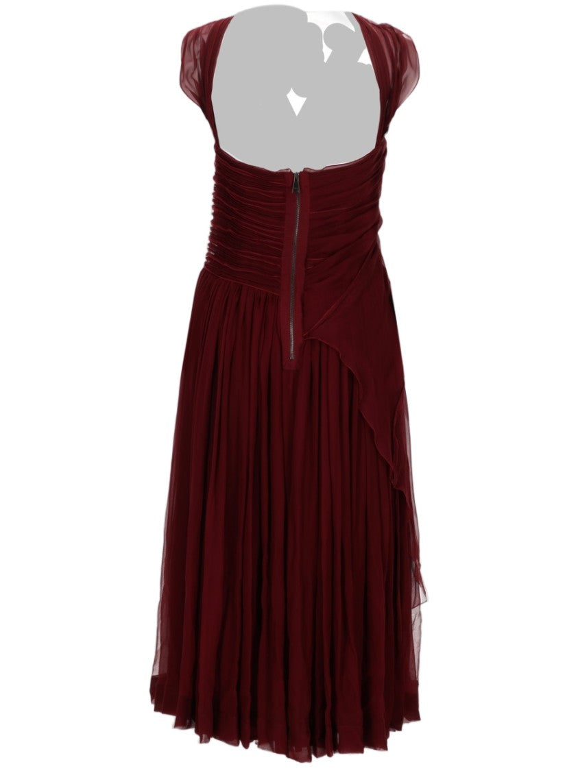 N°21 Burgundy Halter Strap Midi Dress With Ruched Bodice