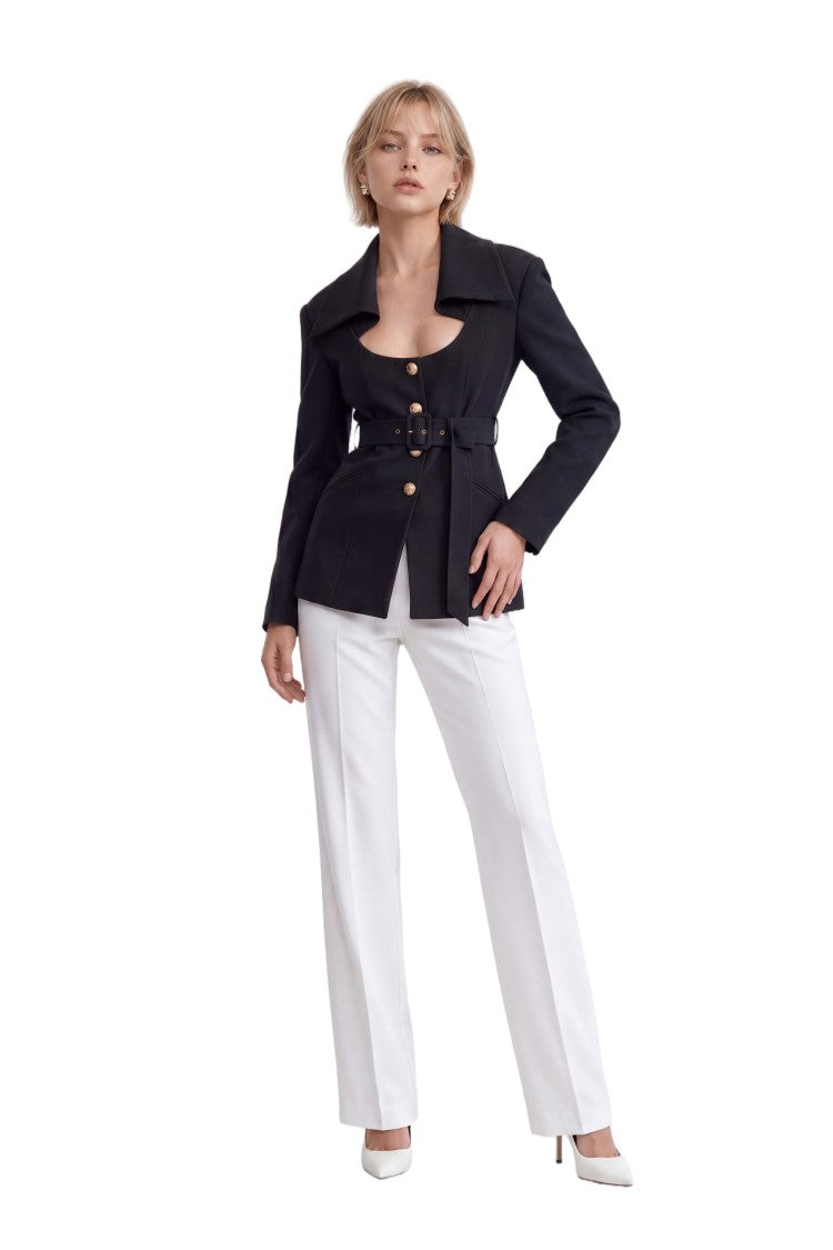 Saiid Kobeisy Tailored Blazer With Deep Neckline And Gold-Tone Accents