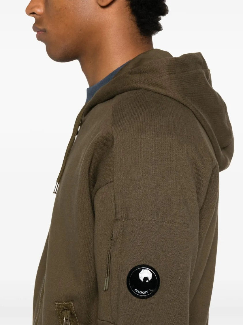 C.P. Company Green Cotton Hoodie With Zip Fastening