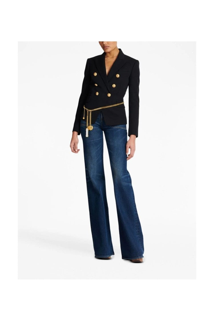 Balmain Black Double-Breasted Viscose-Blend Blazer