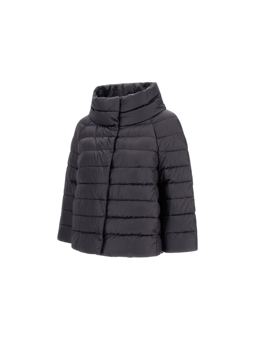 Herno Satin-Woven Mini Cape With Bejewelled Sleeves And Funnel Neck