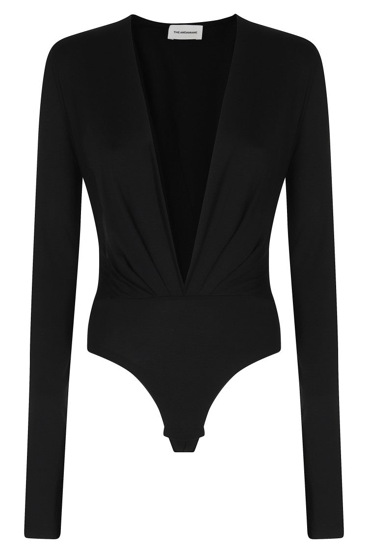The Andamane Black Zelda Deep V-Neck Long-Sleeved Bodysuit