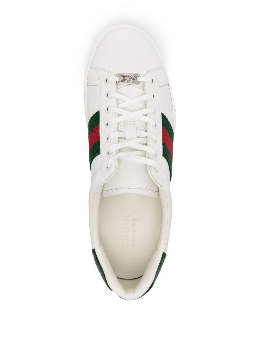Gucci Panelled White Leather Sneakers With Signature Web Detailing