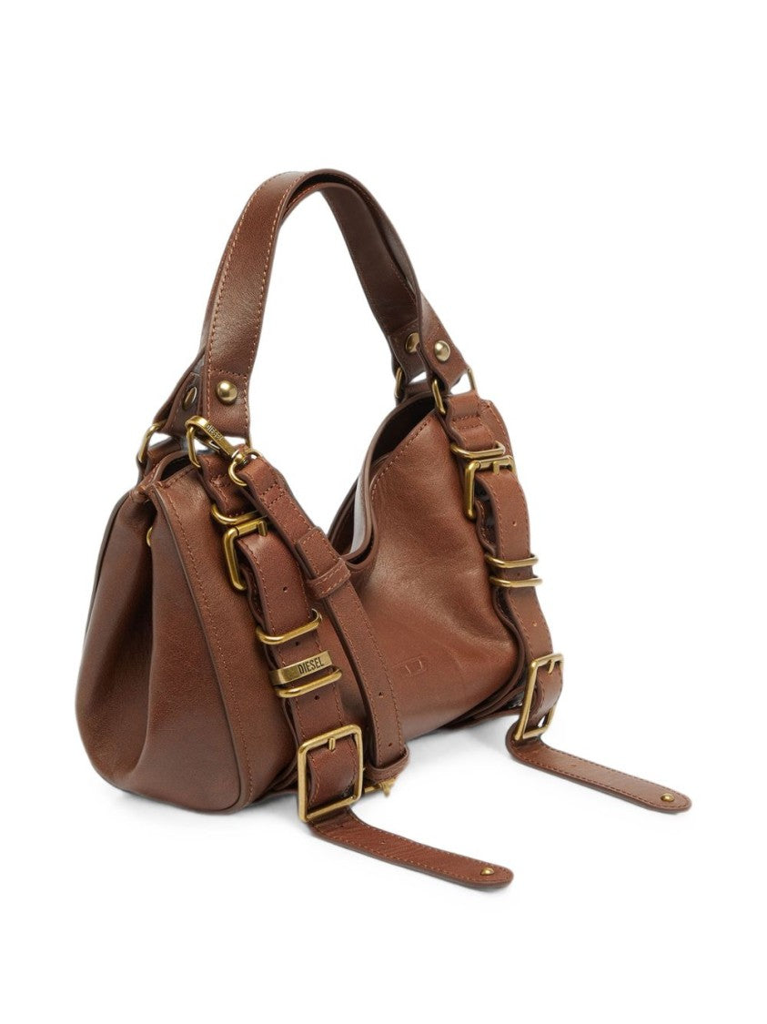 Diesel Soft Brown Leather Bag With Gold-Tone Accents
