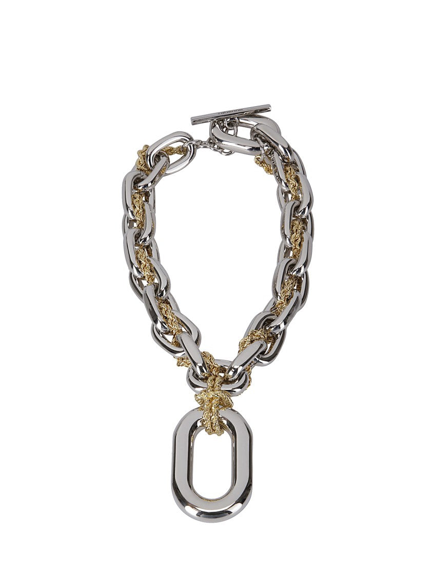 Paco Rabanne Polished Aluminum And Brass Statement Necklace With Toggle Clasp