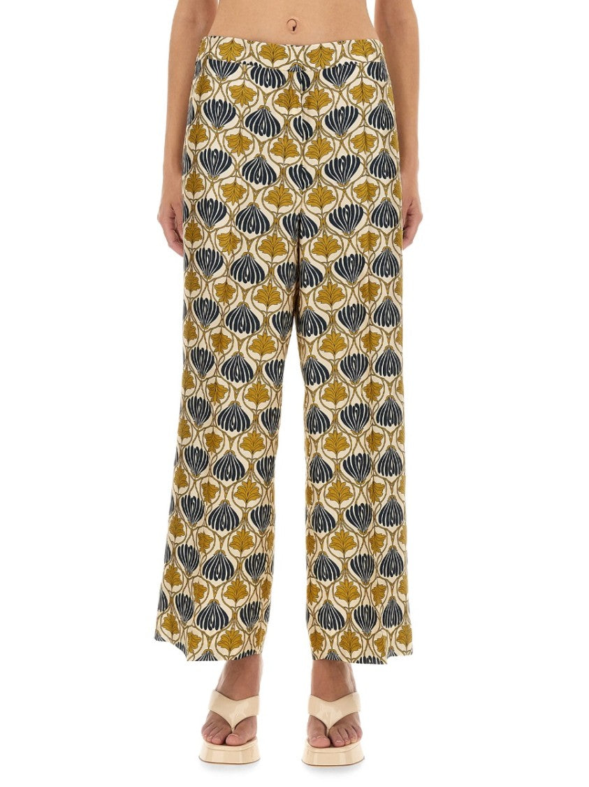 Max Mara Wide Straight-Leg Silk Pants With Abstract Floral Pattern