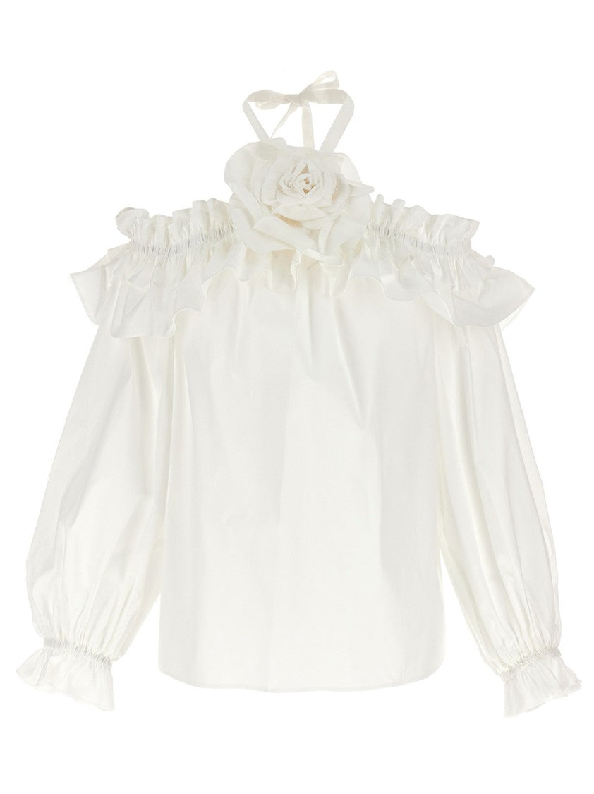 Carolina Herrera 3D Ruffle Off-The-Shoulder Top With Tied Neck