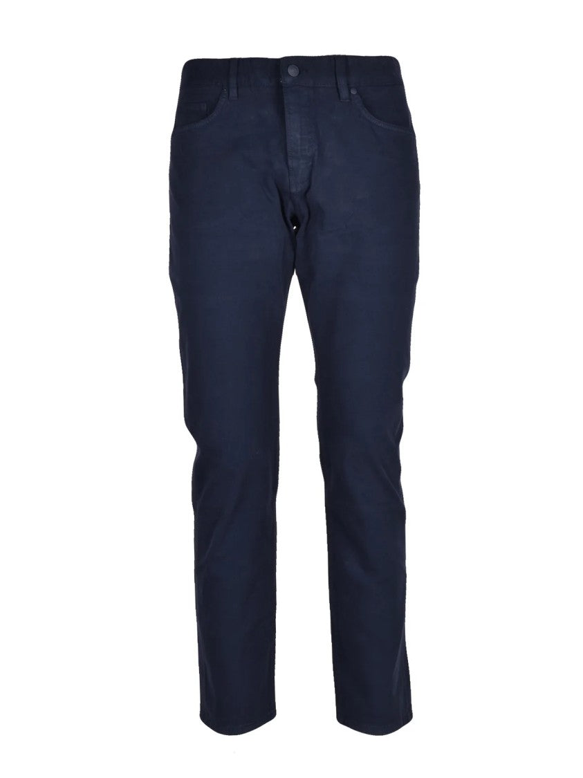 Boss Slim Fit Deep Blue Trousers With Five-Pocket Design