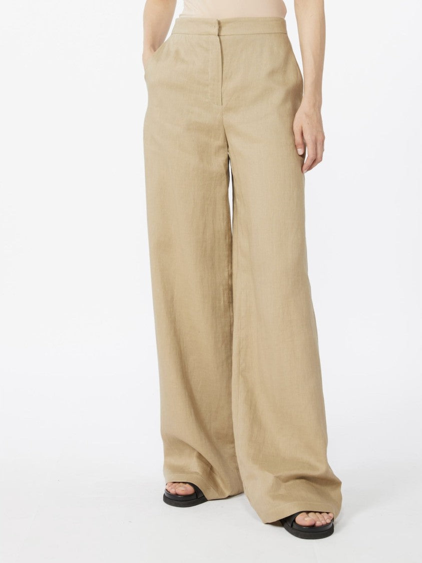 Max Mara Beige Belt Loops Linen Wide-Leg Pants