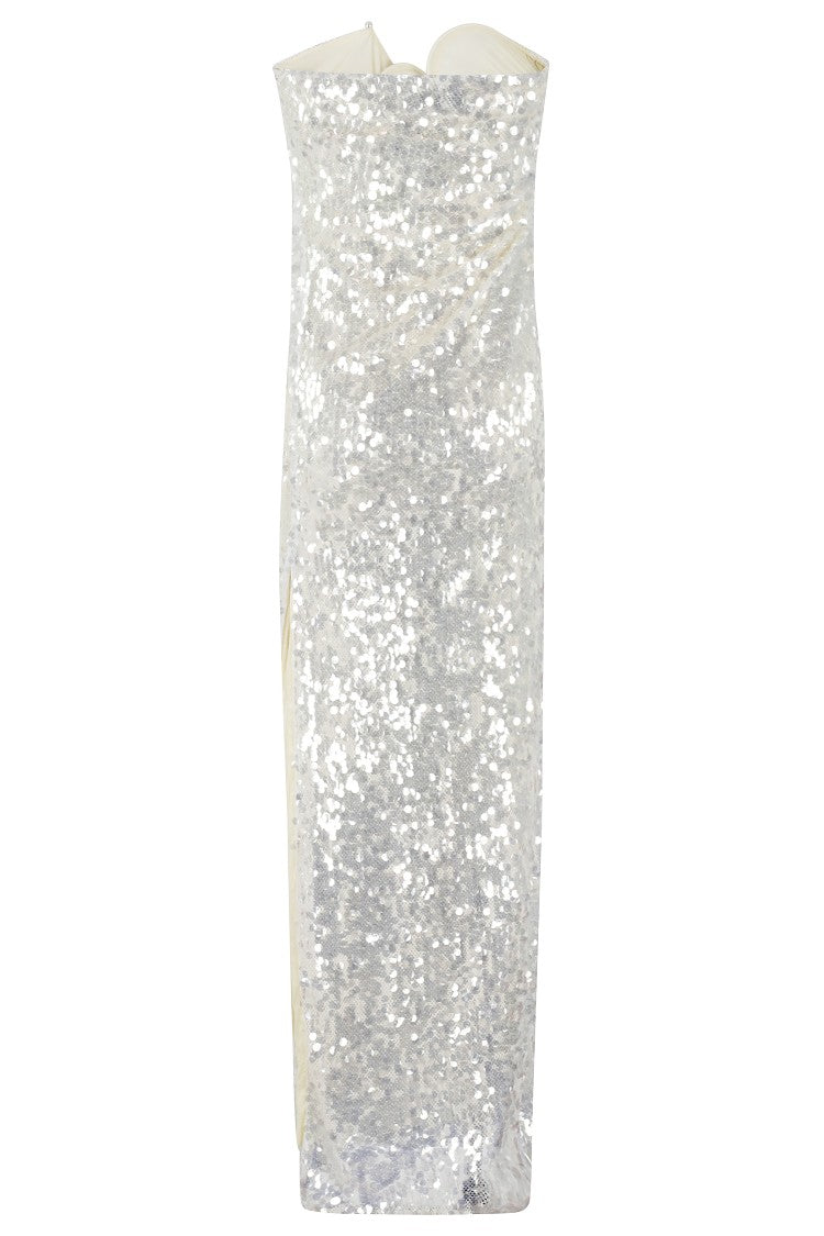 Christopher Esber Opaline Fitted White Sequin Evening Dress