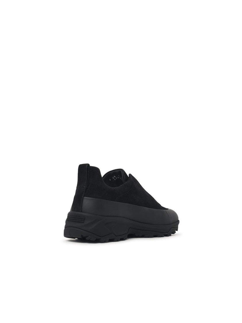 Zegna Triple Stitch Black Suede Sneakers With Embossed Logo