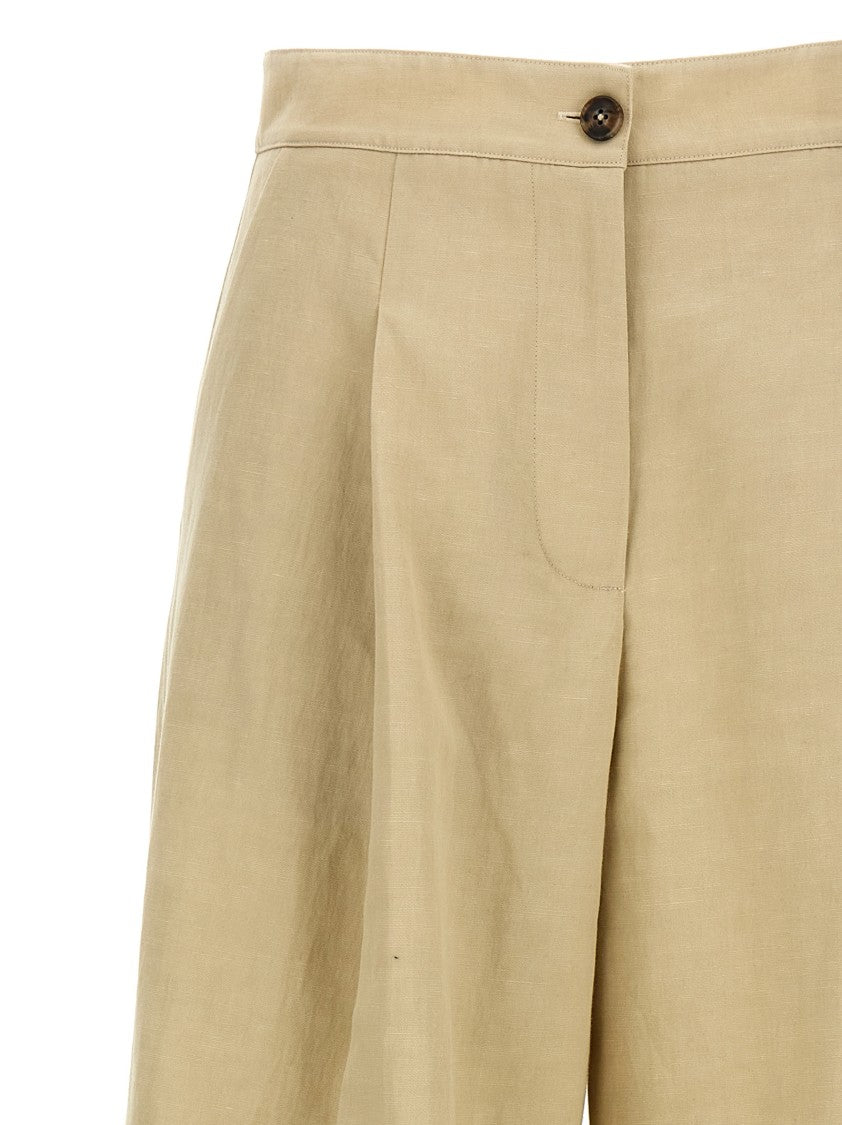 Yves Salomon High-Waisted Linen Blend Trousers With Pressed Pleats