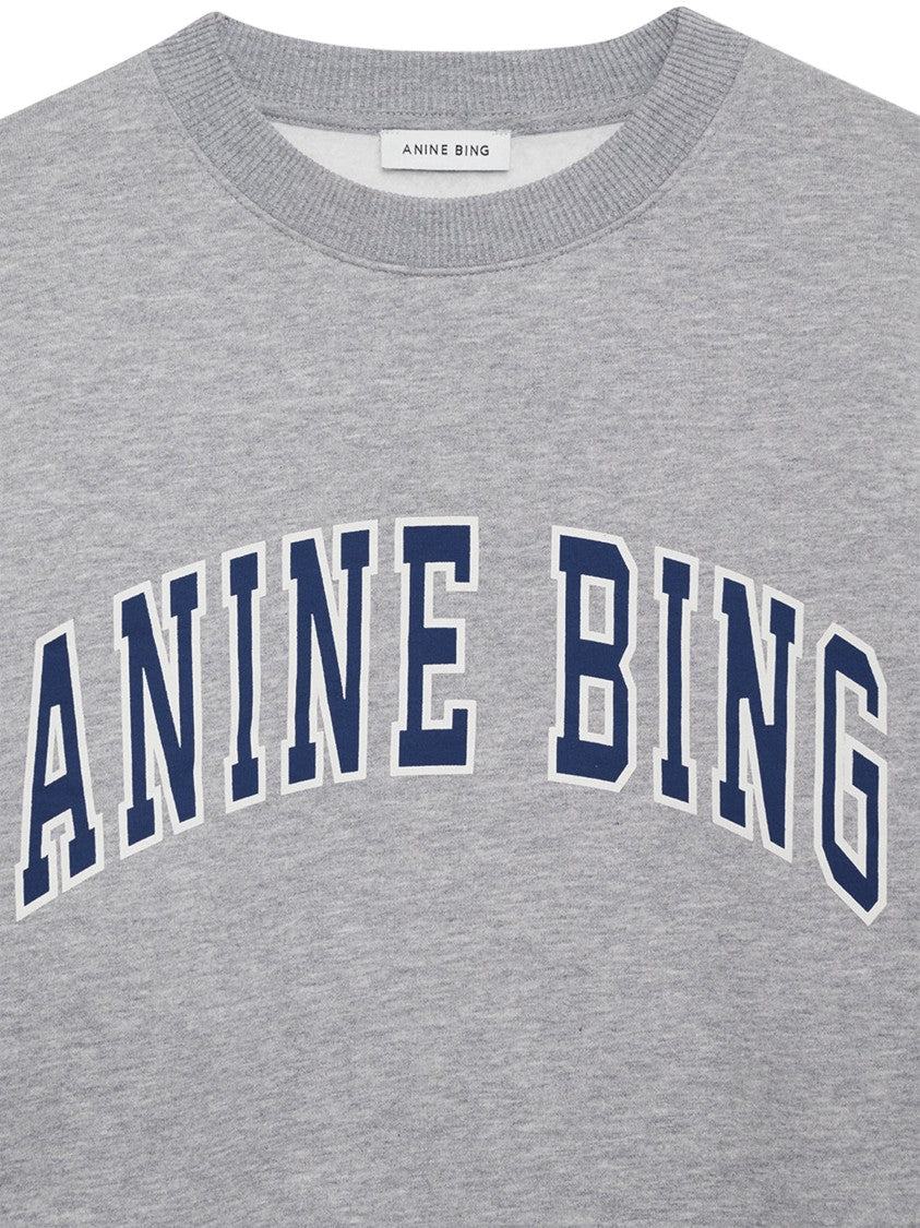 Anine Bing Grey Crew Neck Sweatshirt With Bold Lettering