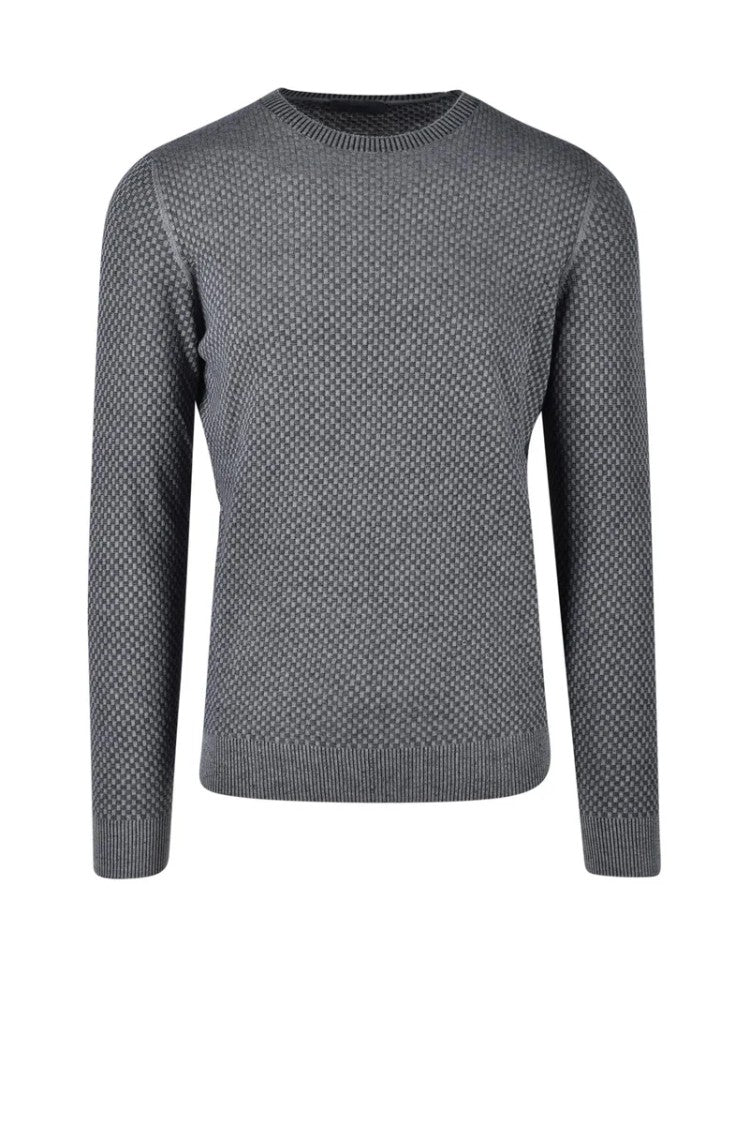Ferrante Royal Red Grey Crewneck Cotton Sweater