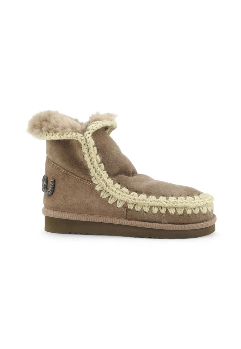 Mou Glitter Logo Sheepskin Ankle Boots