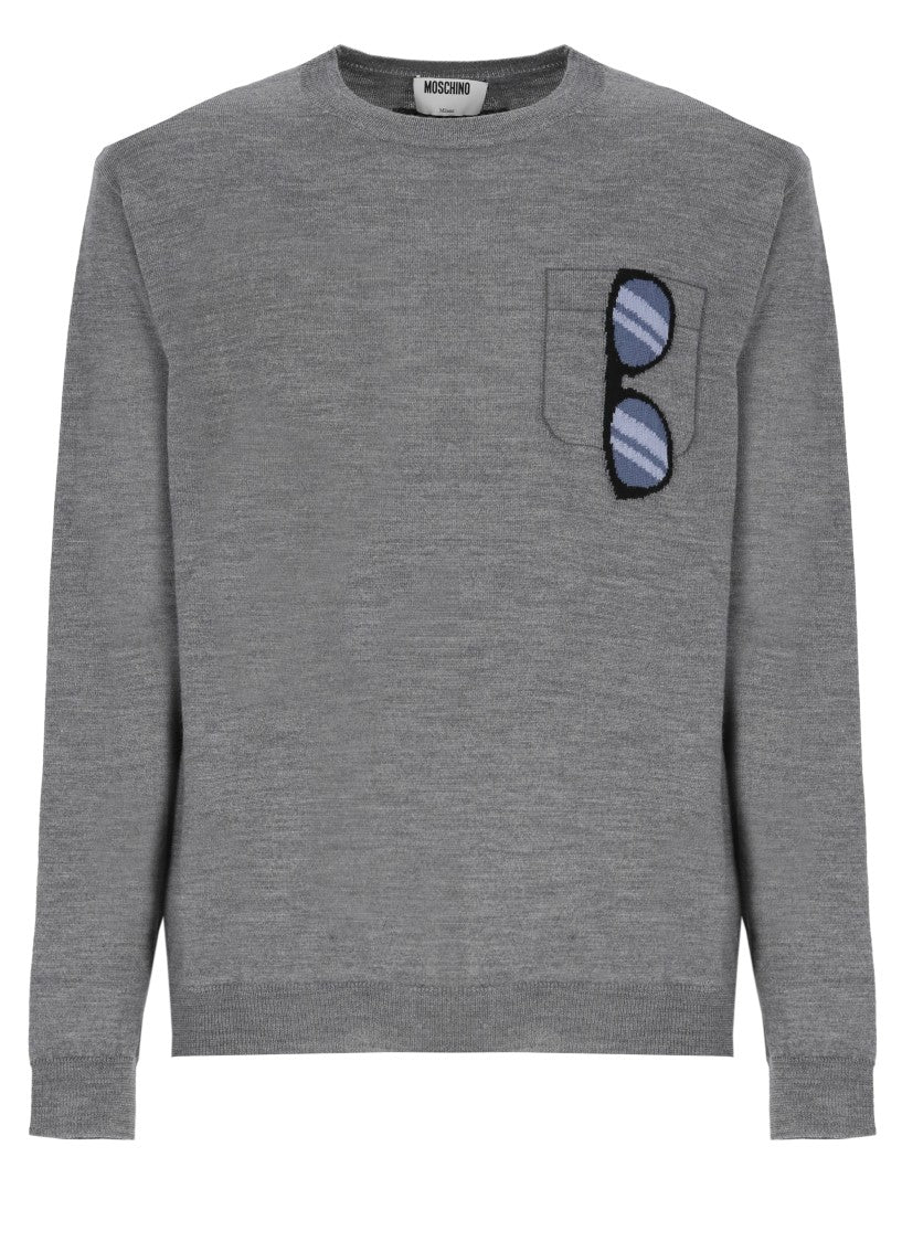 Moschino Grey Embroidered Sunglasses Detail Wool Sweater