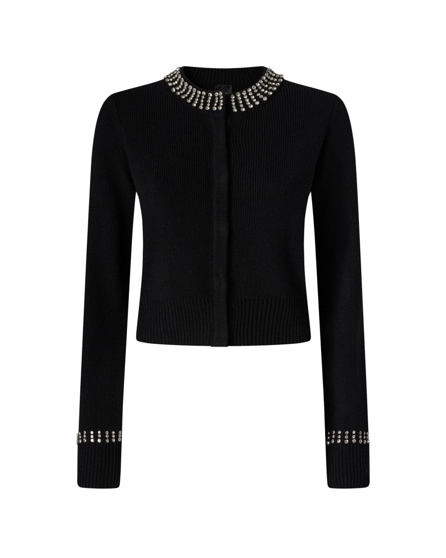 Pinko Crewneck Cardigan With Rhinestones – Black