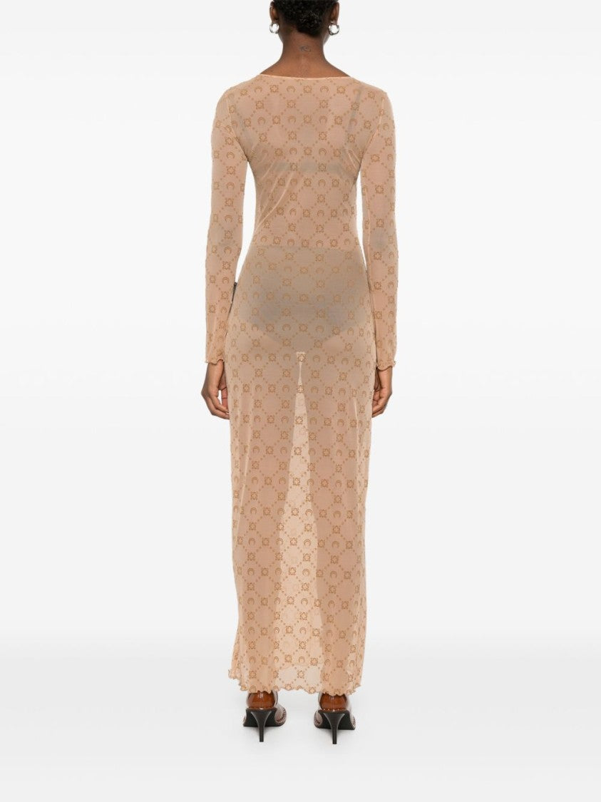 Marine Serre Floor-Length Beige Dress With Scalloped Hemline