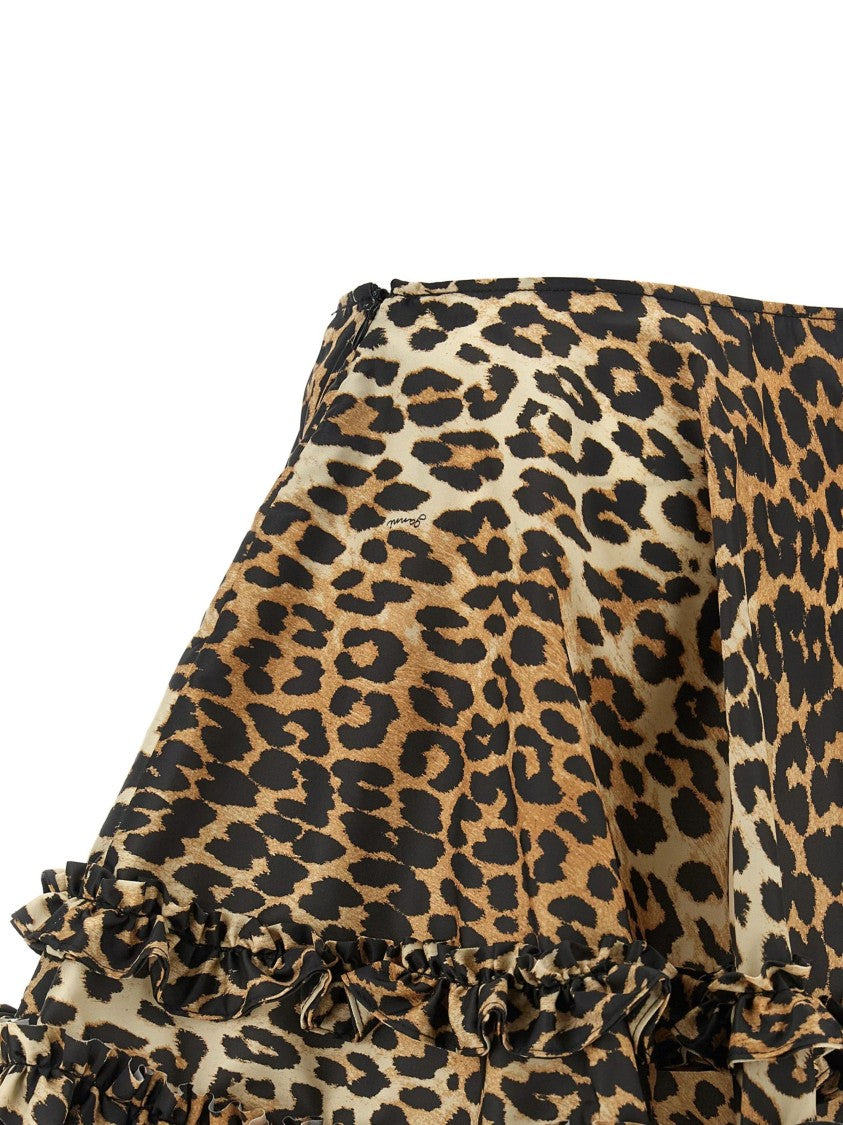 Ganni Brown Leopard Print Nylon Mini Skirt