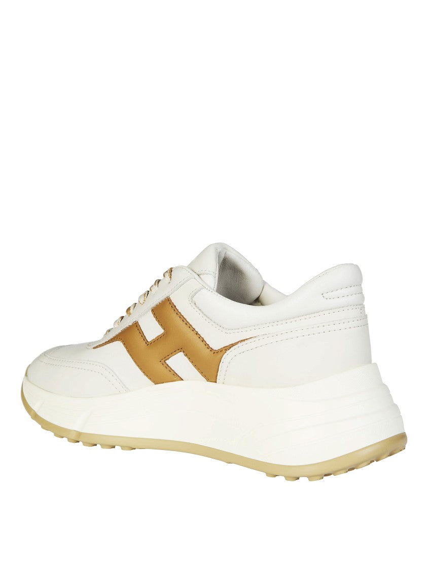 Hogan White Leather Chunky Tan Sneakers