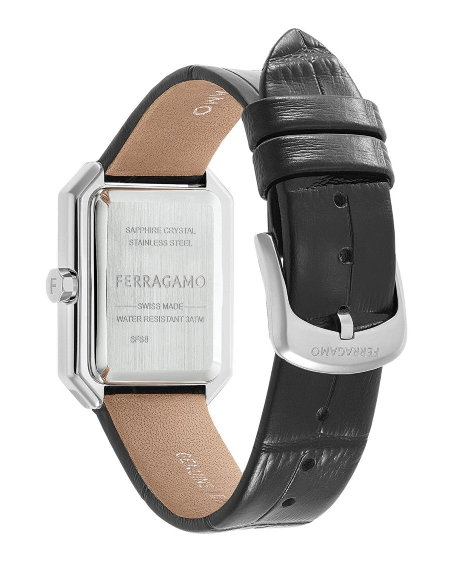 Ferragamo Swiss-Made Crystal Leather Watch With Black Calfskin Strap