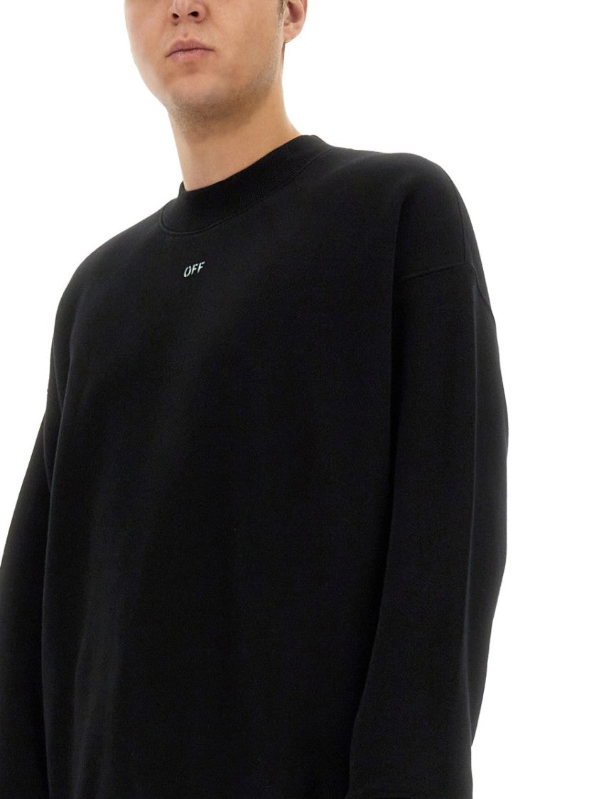 Off-White Oversized Black Sweatshirt With Classic Crew Neckline