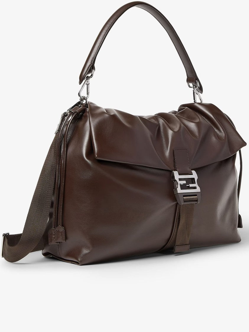 Fendi Mamma Baguette Ruched Brown Leather Bag