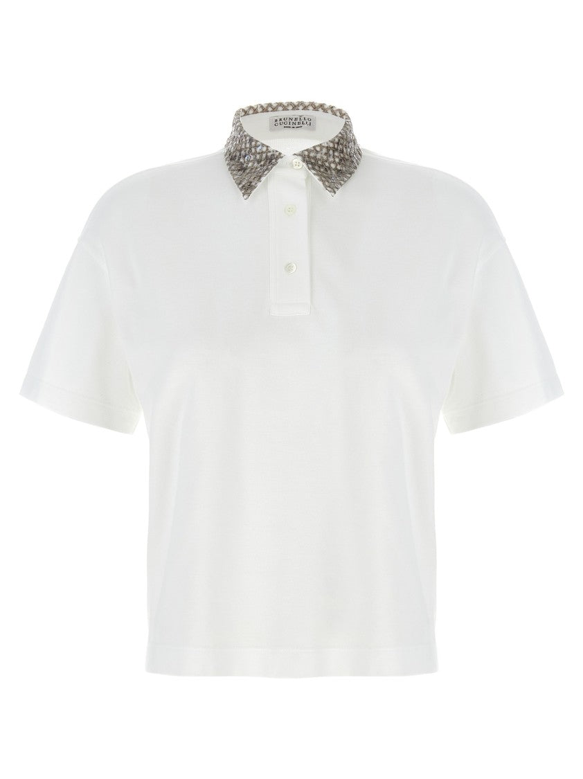 Brunello Cucinelli Embroidered Collar Piqué Cotton Polo Shirt