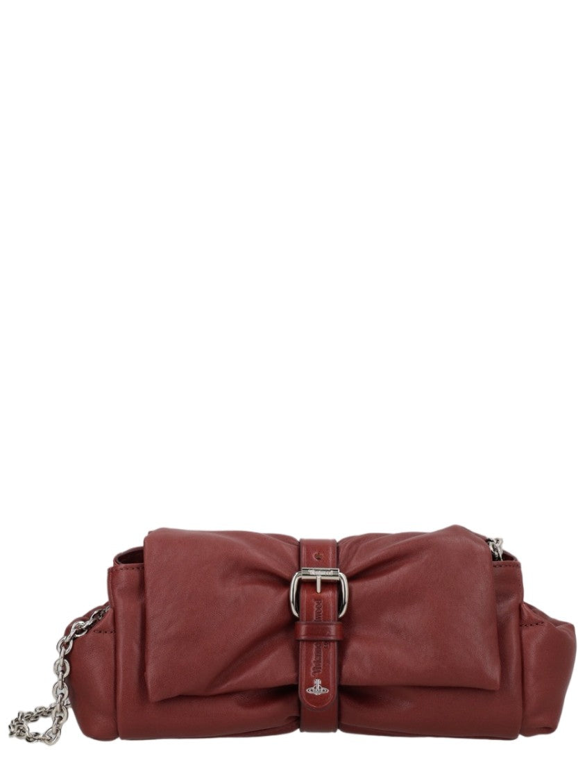 Vivienne Westwood Brown Calf Leather Rectangular Bow Detail Clutch