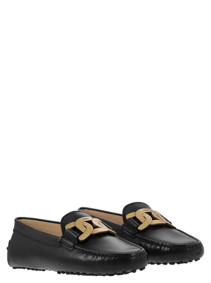 Tod's Brushed Leather Moccasin With Metal Chain Detail